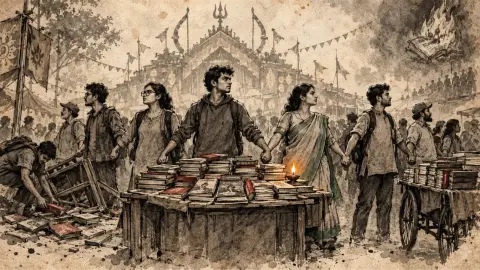 Kitaabon Ki Raksha Ke Liye Manav Shrinkhala Book Stalls Par Fascist Hamlon Ka Virodh Human Chain Defending Books