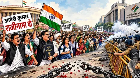 विपक्ष सांसद  पर पुलिस की मार, ज्ञानेश कुमार की जय जयकार !
