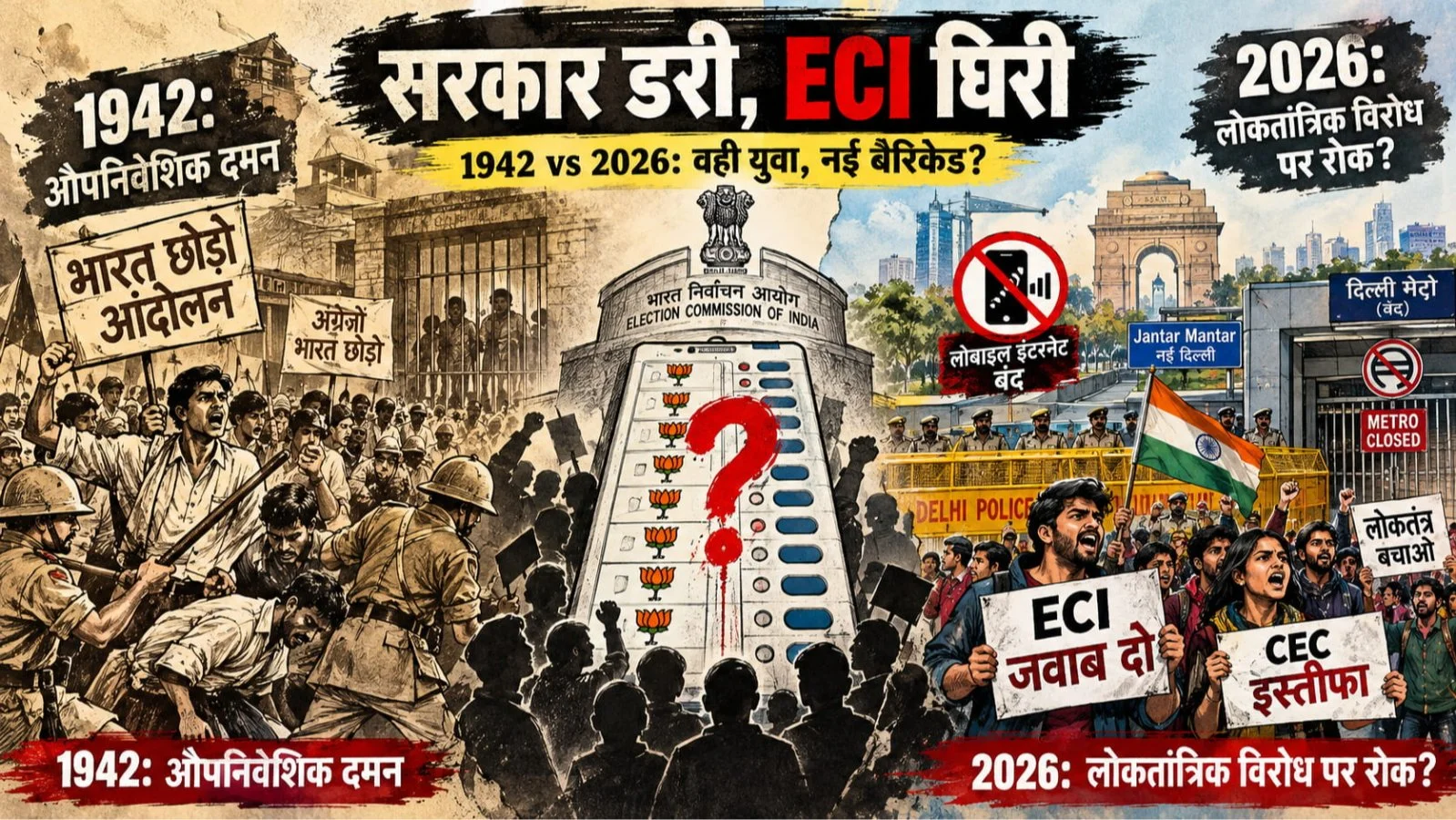 Sarkar Dari ECI Ghiri 1942 Aandolan aur 2026 Aandolan ki Samanta Sarkar Dari ECI Ghiri 1942 Aandolan aur 2026 Aandolan ki Samanta